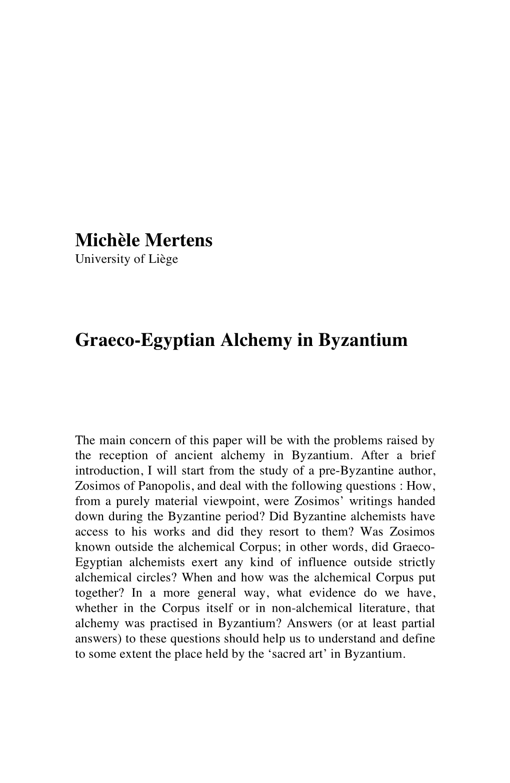 Michèle Mertens Graeco-Egyptian Alchemy in Byzantium