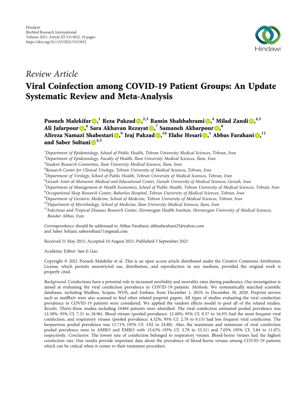 Review Article Viral Coinfection Among COVID-19 Patient Groups: an Update Systematic Review and Meta-Analysis