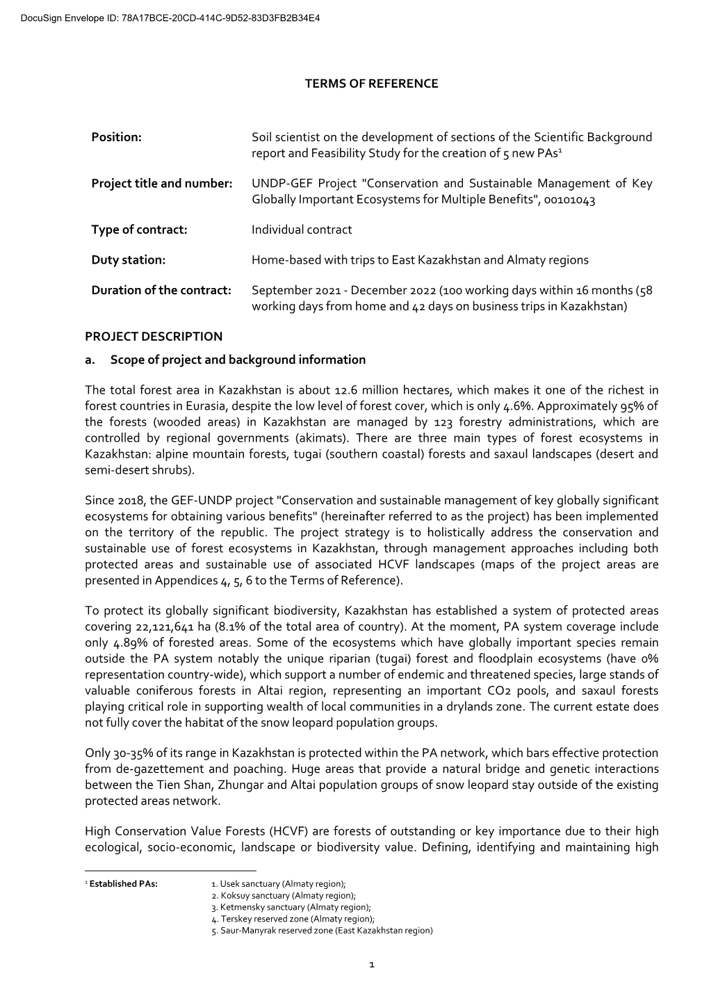 Soil Scientist on the Development of Sections of the Scientific Background Report and Feasibility Study for the Creation of 5 New Pas1