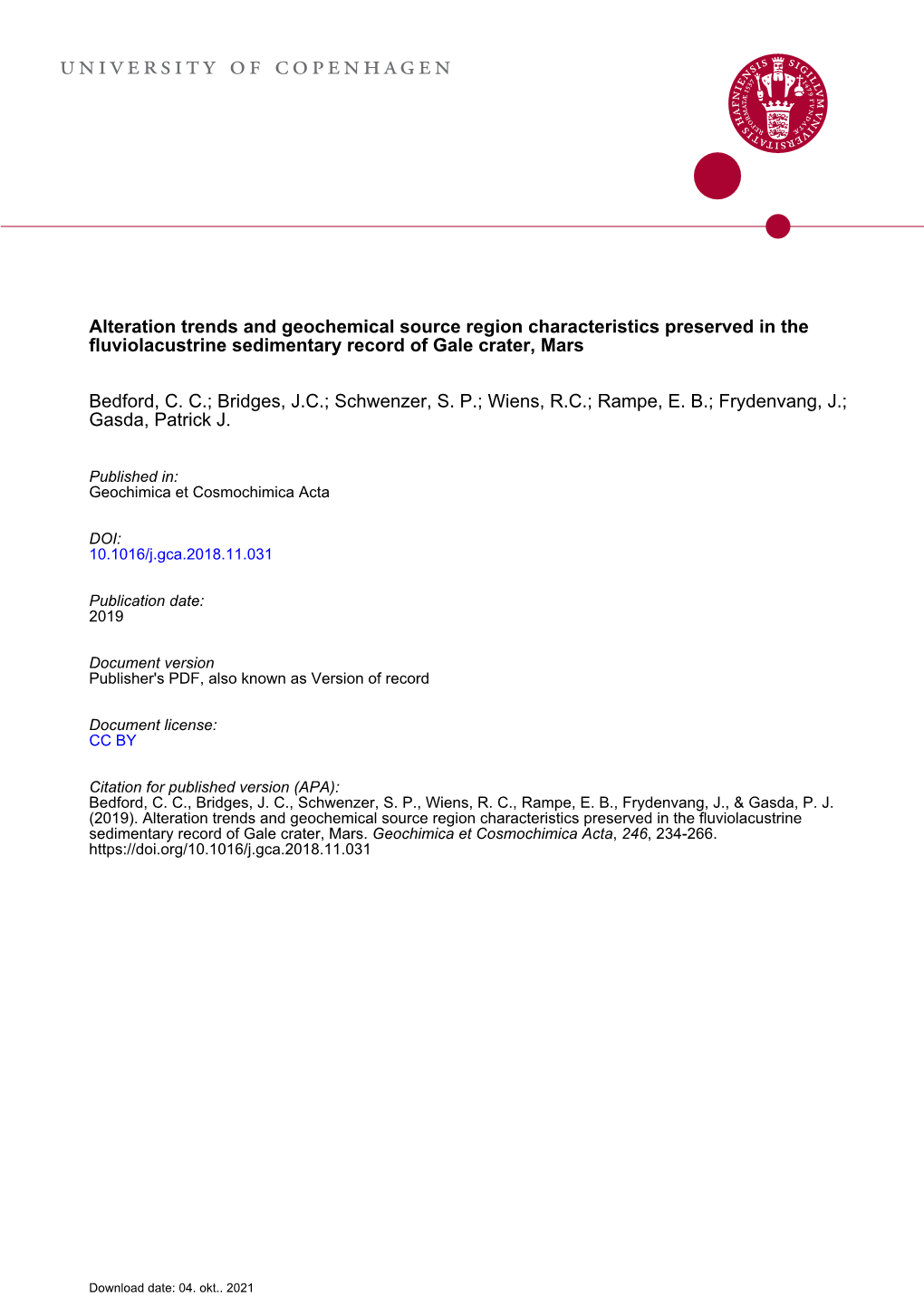 Alteration Trends and Geochemical Source Region Characteristics Preserved in the Fluviolacustrine Sedimentary Record of Gale Crater, Mars