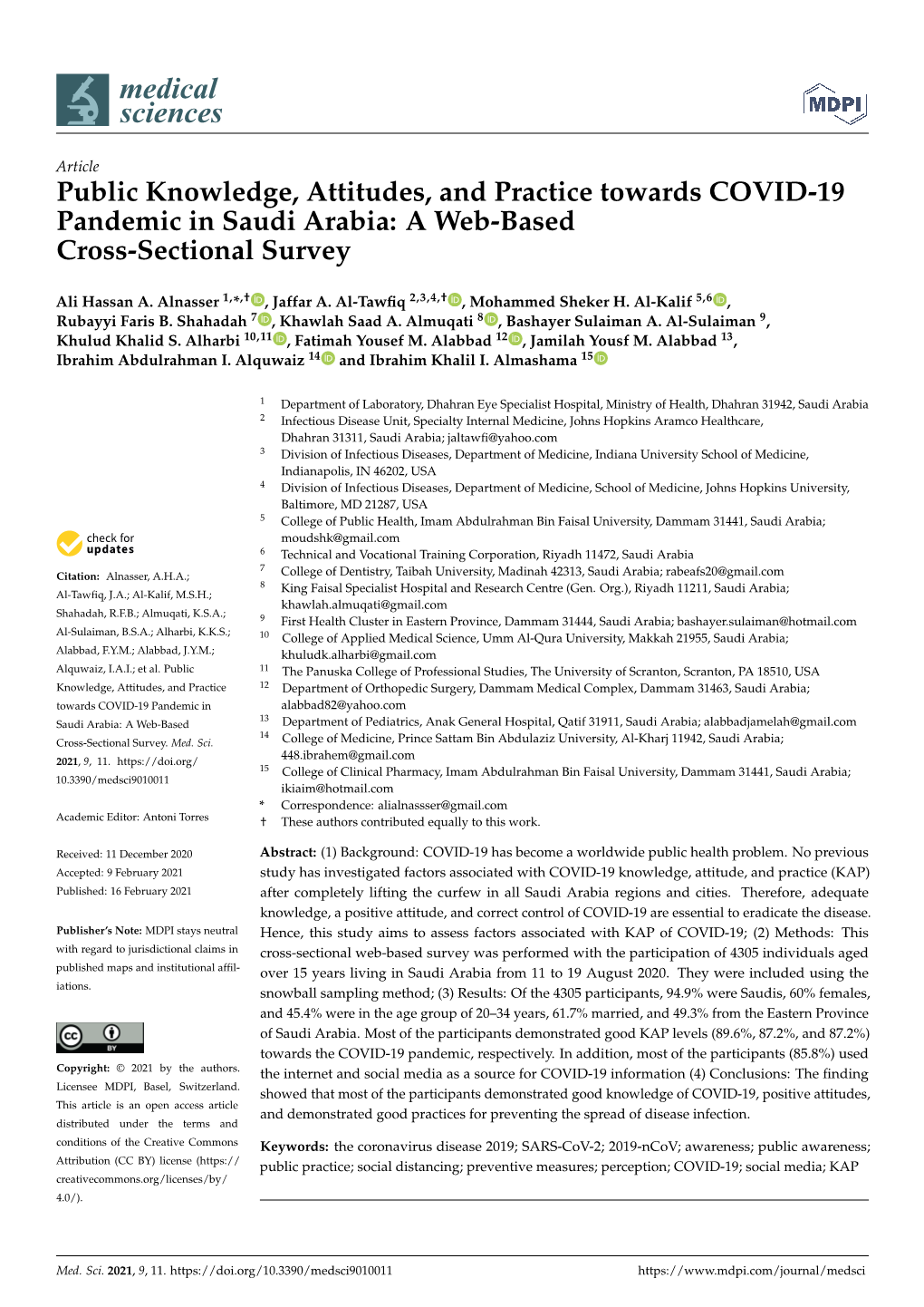 Public Knowledge, Attitudes, and Practice Towards COVID-19 Pandemic in Saudi Arabia: a Web-Based Cross-Sectional Survey