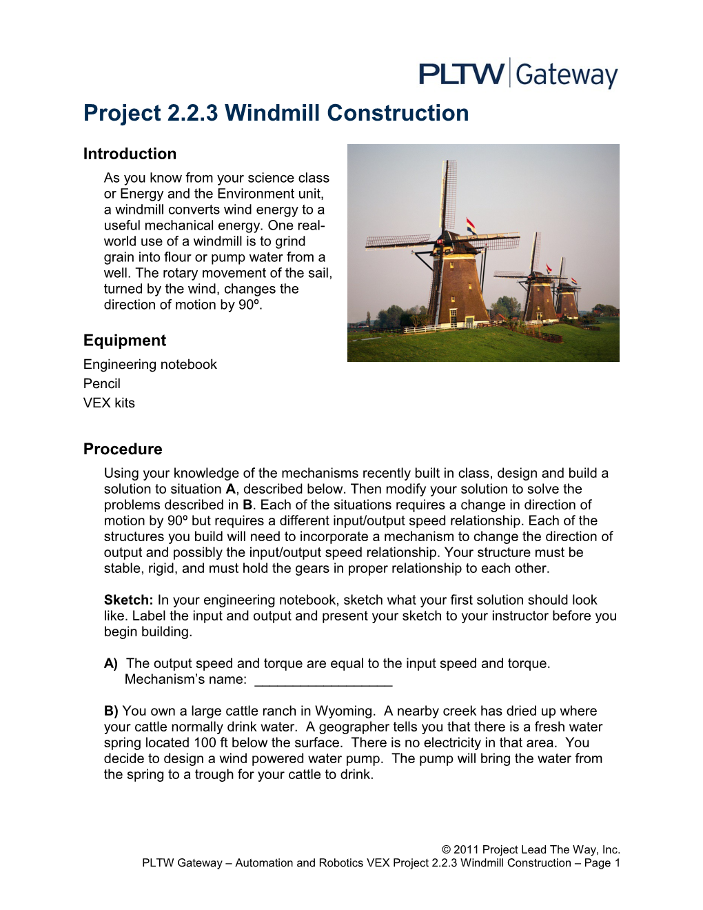 Project 2.2.3 Windmill Construction