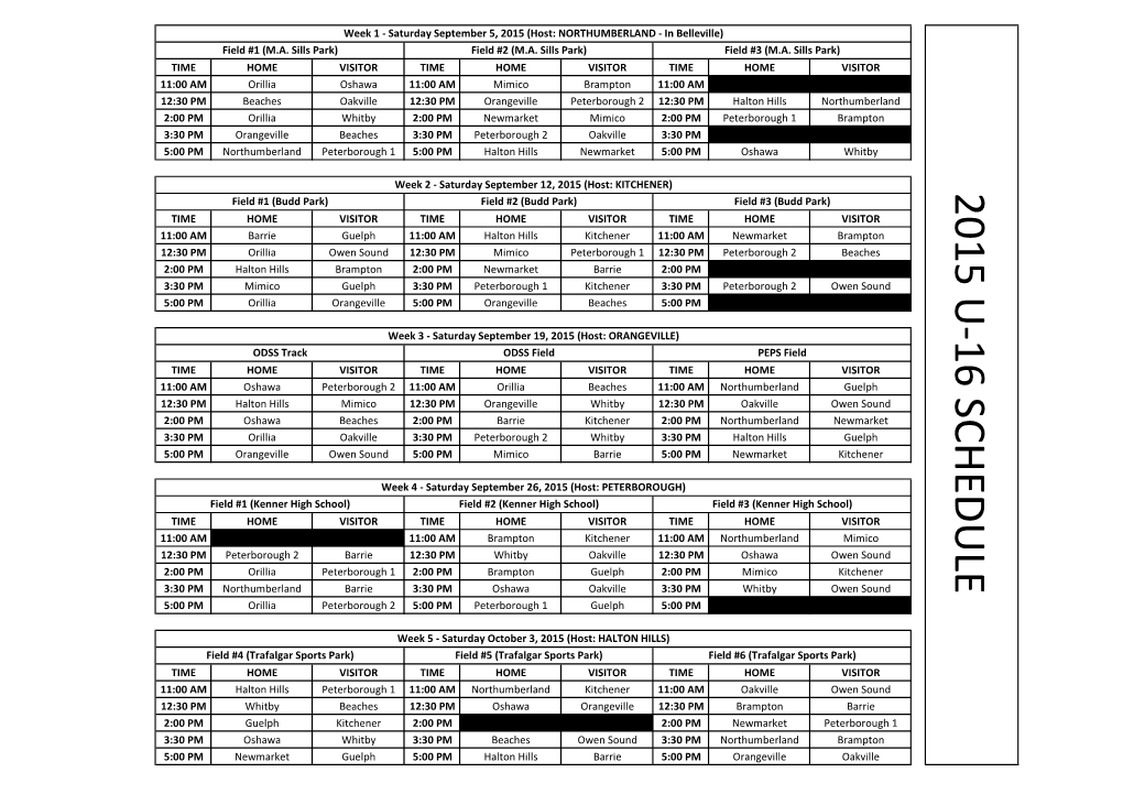 2015 U-16 Schedule