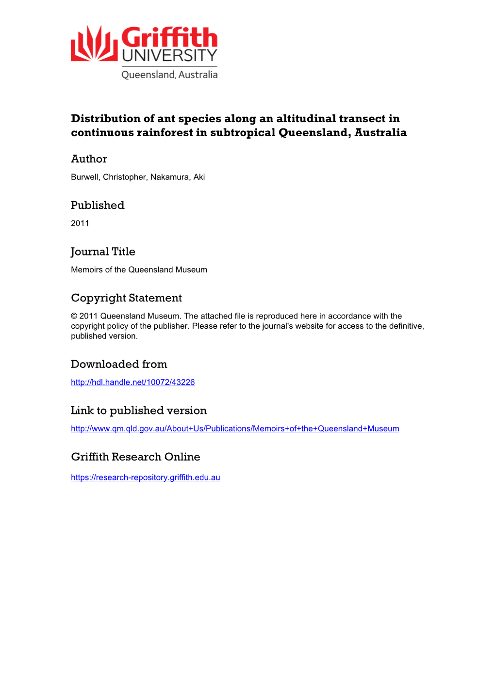 Distribution of Ant Species Along an Altitudinal Transect in Continuous Rainforest in Subtropical Queensland, Australia