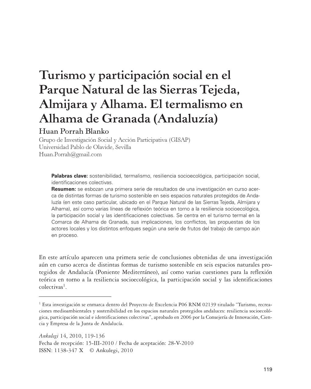 Turismo Y Participación Social En El Parque Natural De Las Sierras Tejeda, Almijara Y Alhama