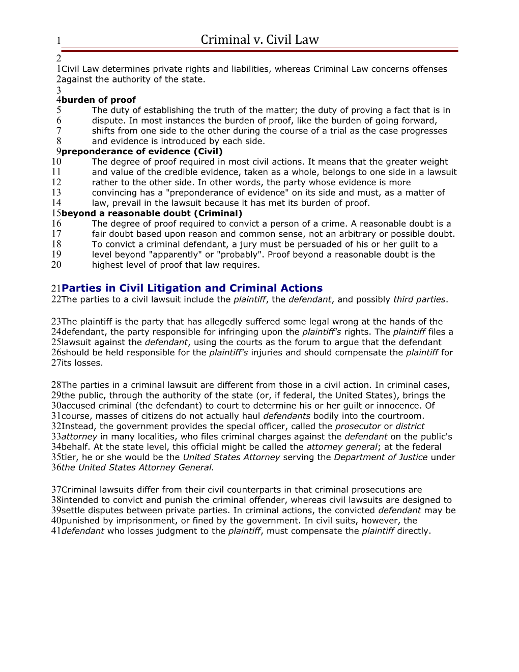 Criminal V. Civil Law