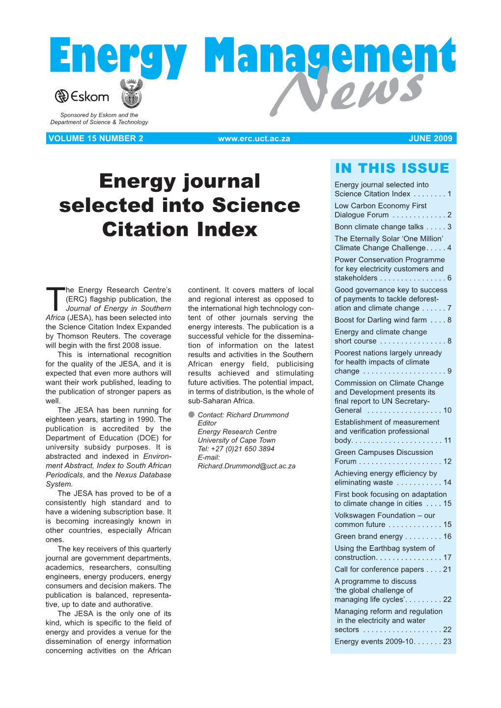 Energy Journal Selected Into Science Citation Index