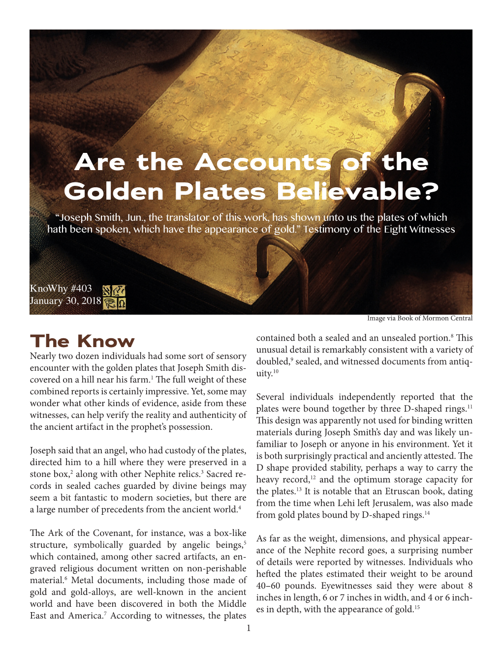 Are the Accounts of the Golden Plates Believable?