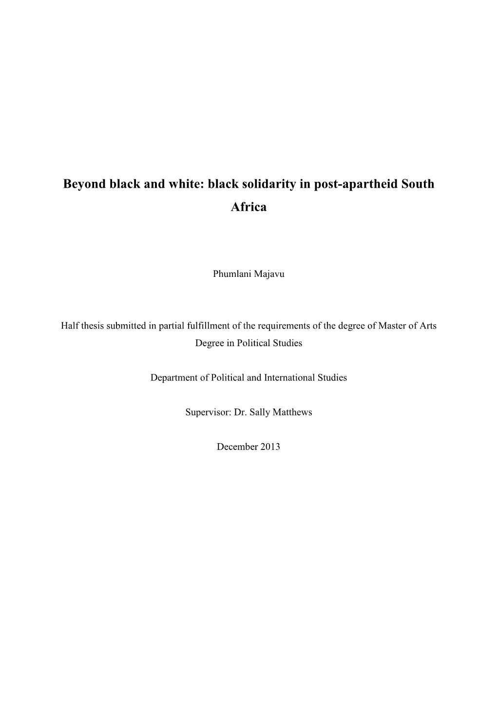 Black Solidarity in Post-Apartheid South Africa