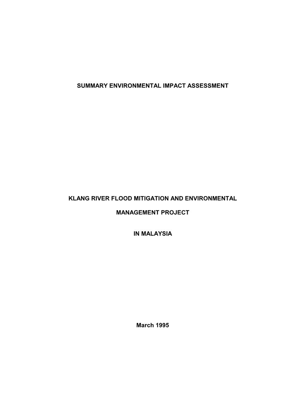 Summary Environmental Impact Assessment