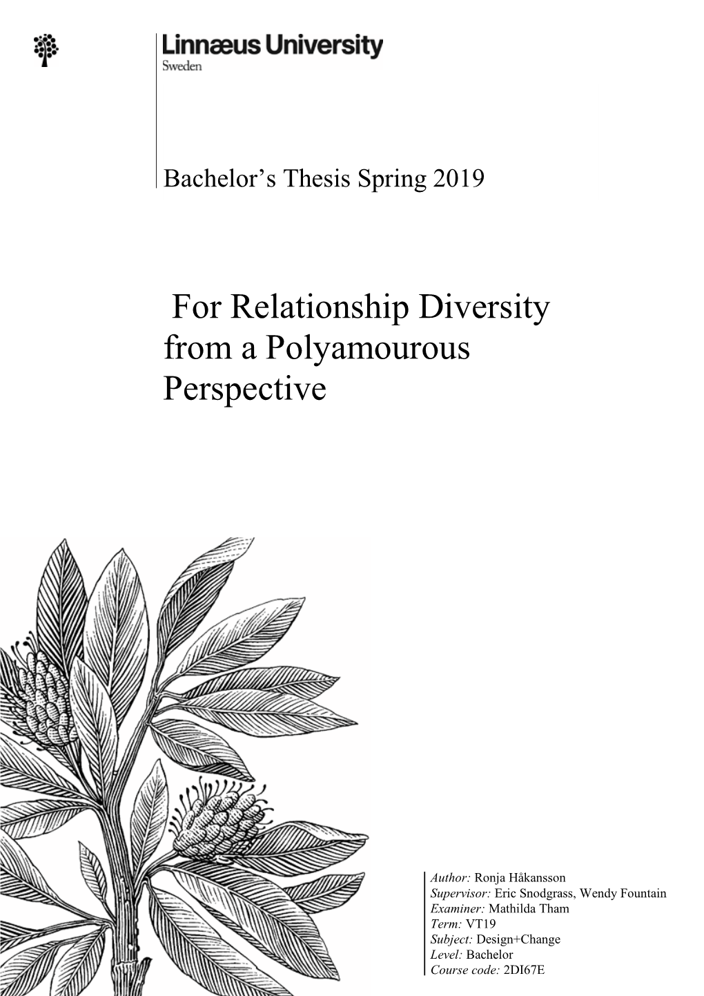 For Relationship Diversity from a Polyamourous Perspective