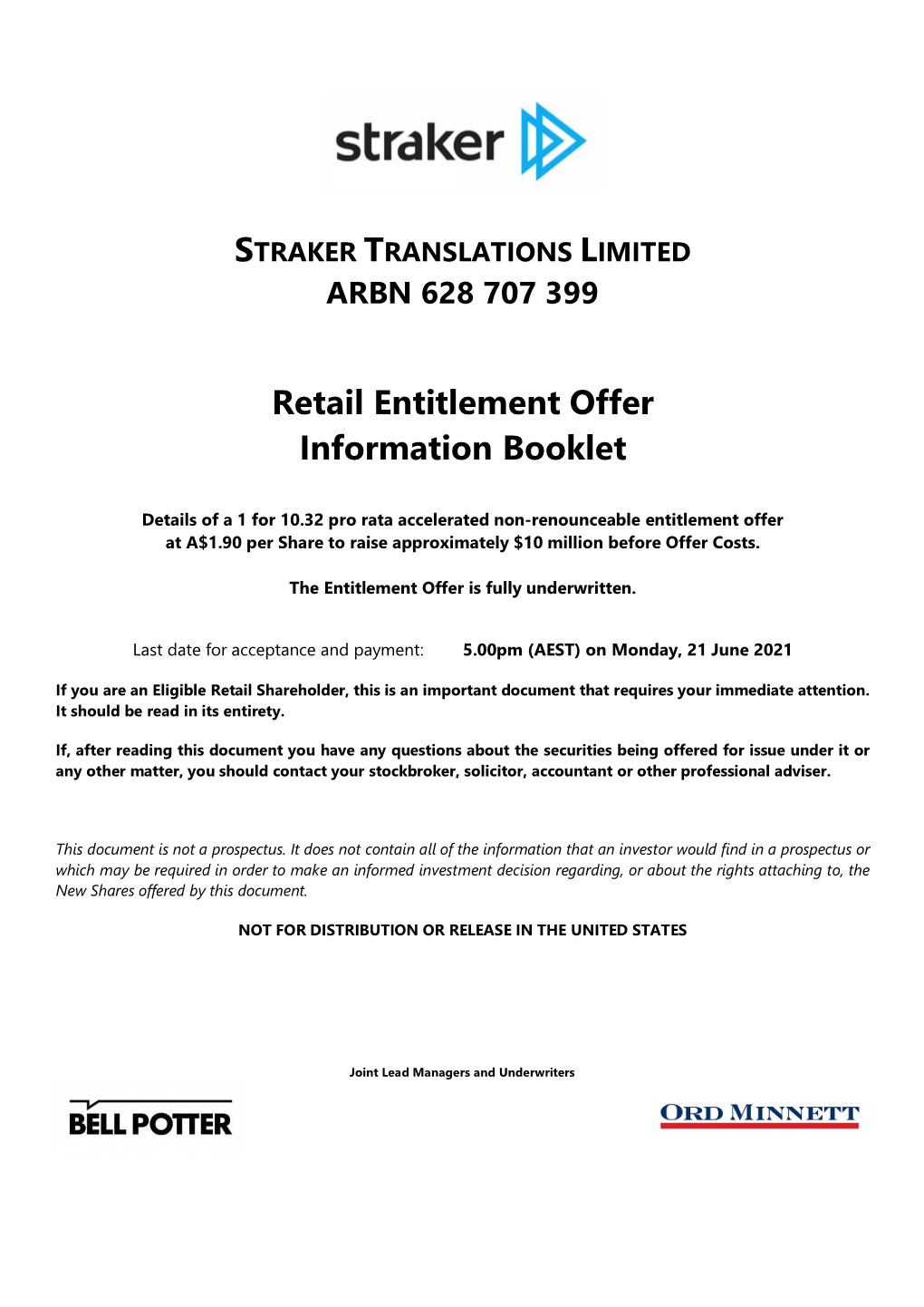 Retail Offer Entitlement Offer Information Booklet