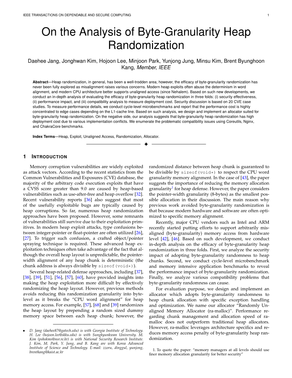 On the Analysis of Byte-Granularity Heap Randomization