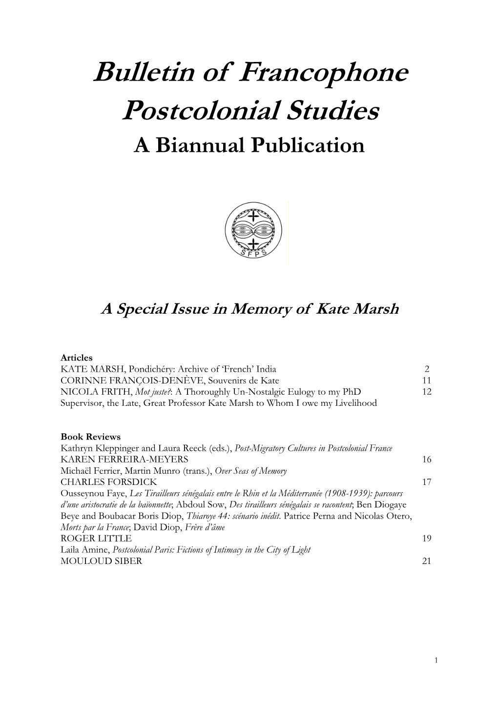 Special Issue in Memory of Kate Marsh (2019)