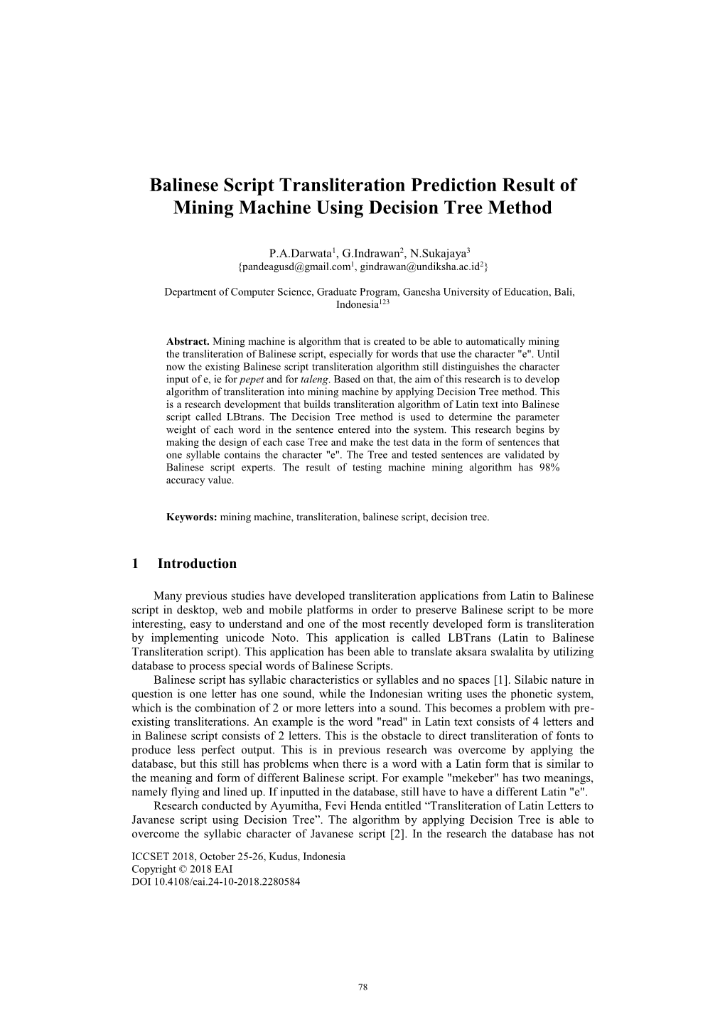 Balinese Script Transliteration Prediction Result of Mining Machine Using Decision Tree Method