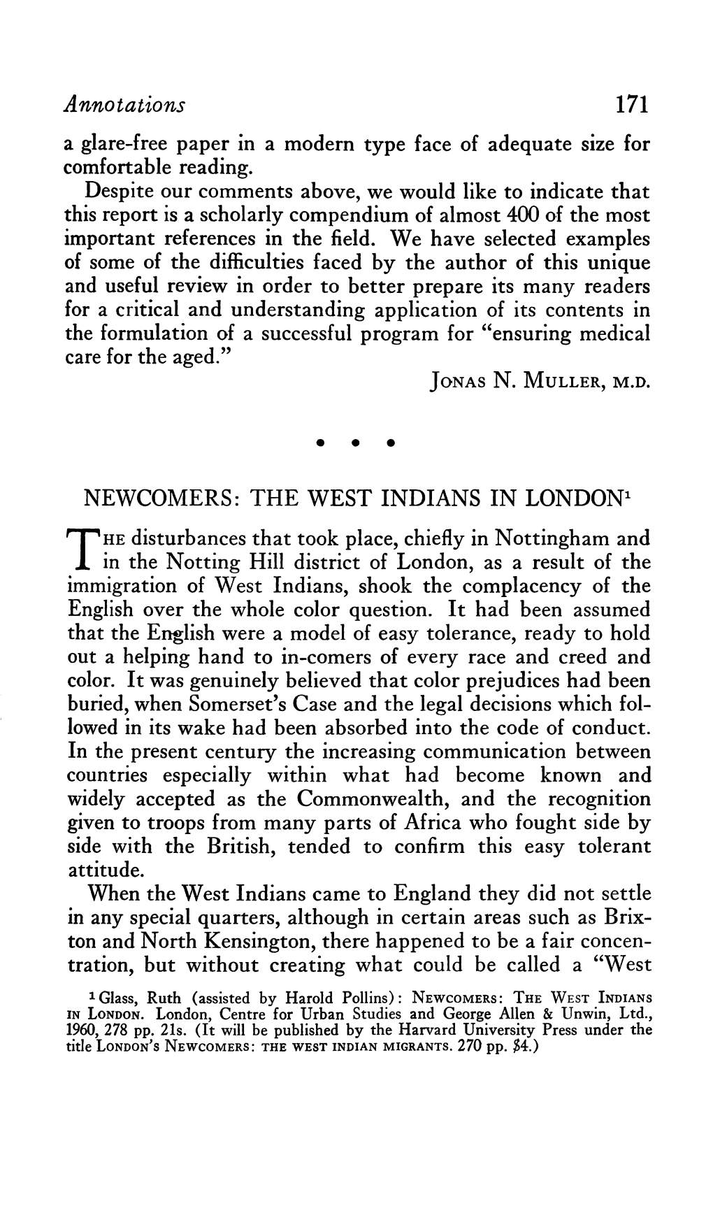 Newcomers the West Indians in London by Ruth Glass and Harold