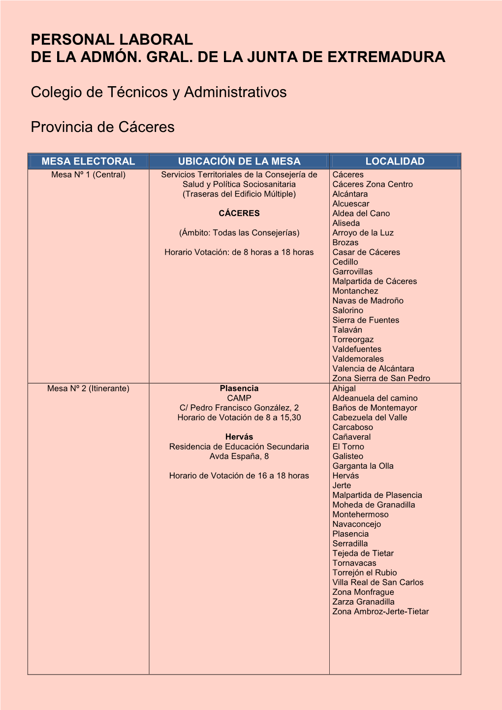 PERSONAL LABORAL DE LA ADMÓN. GRAL. DE LA JUNTA DE EXTREMADURA Colegio De Técnicos Y Administrativos Provincia De Cáceres