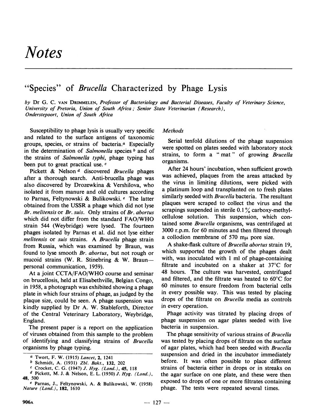 Of Brucella Characterized by Phage Lysis by Dr G