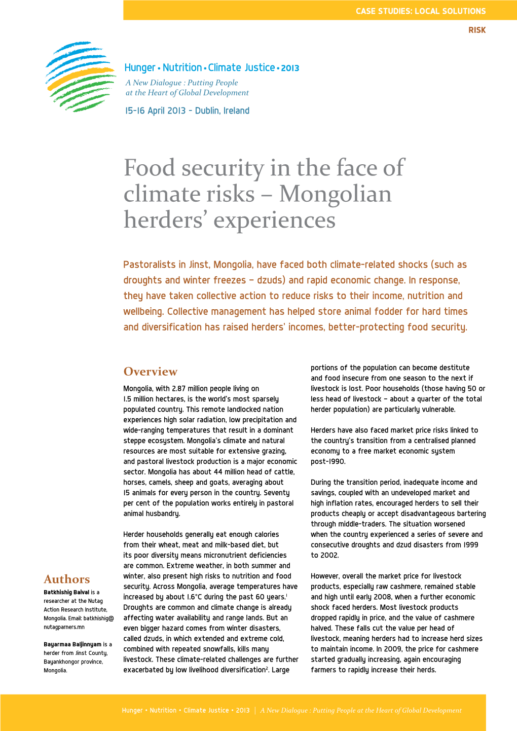Food Security in the Face of Climate Risks – Mongolian Herders' Experiences