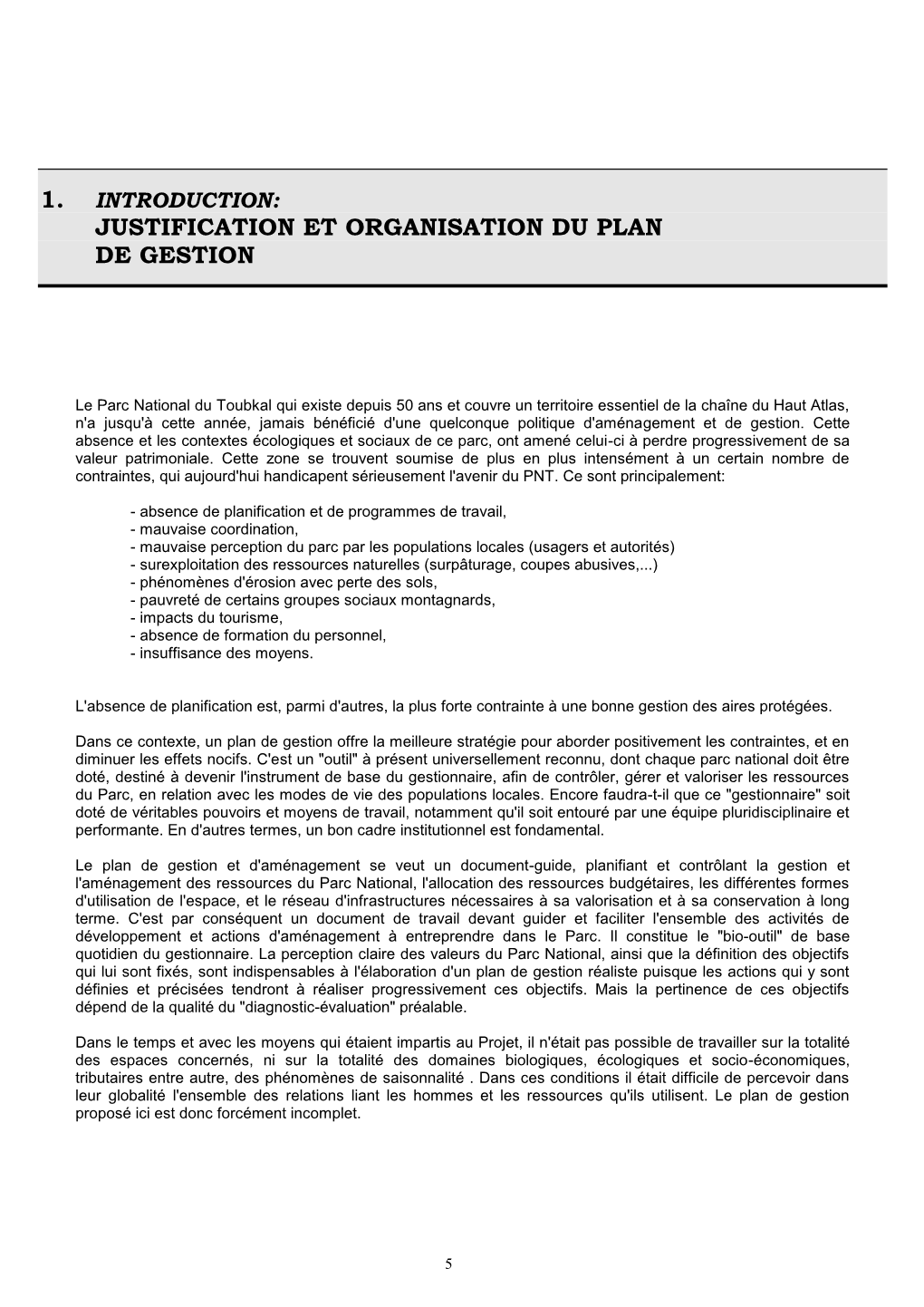 1. Introduction: Justification Et Organisation Du Plan De Gestion