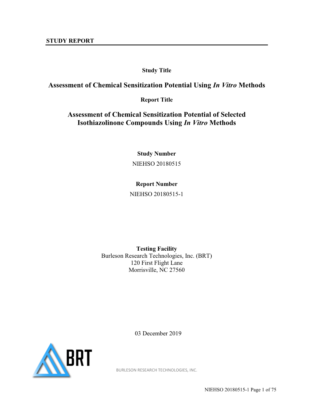 Assessment of Chemical Sensitization Potential of Selected Isothiazolinone Compounds Using in Vitro Methods