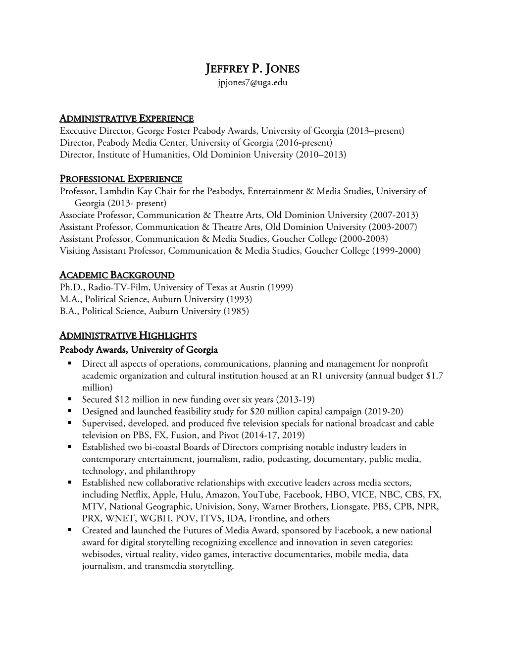 JEFFREY P. JONES Jpjones7@Uga.Edu