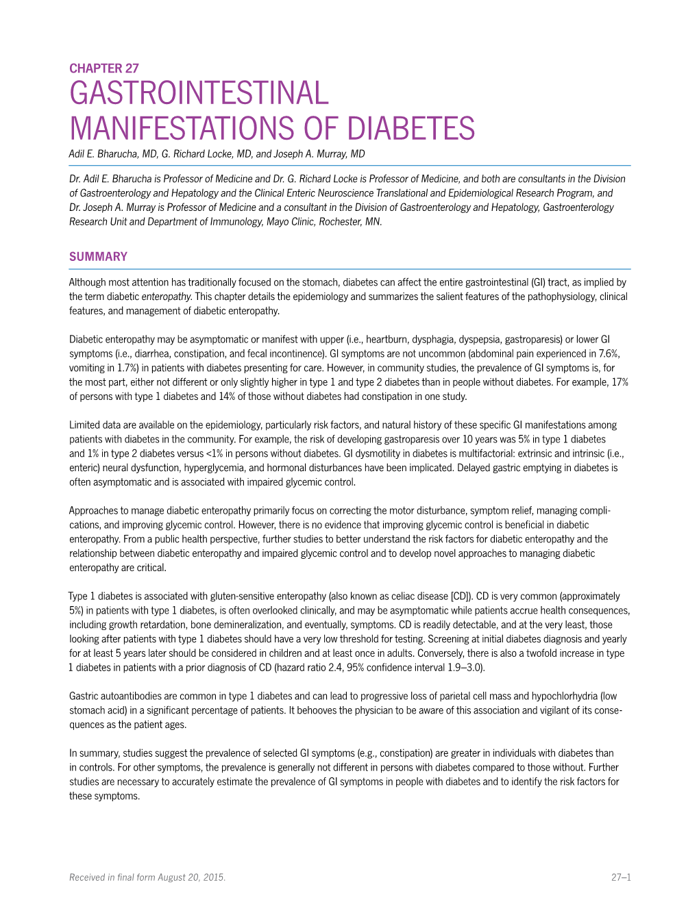 Chapter 27: Gastrointestinal Manifestations of Diabetes
