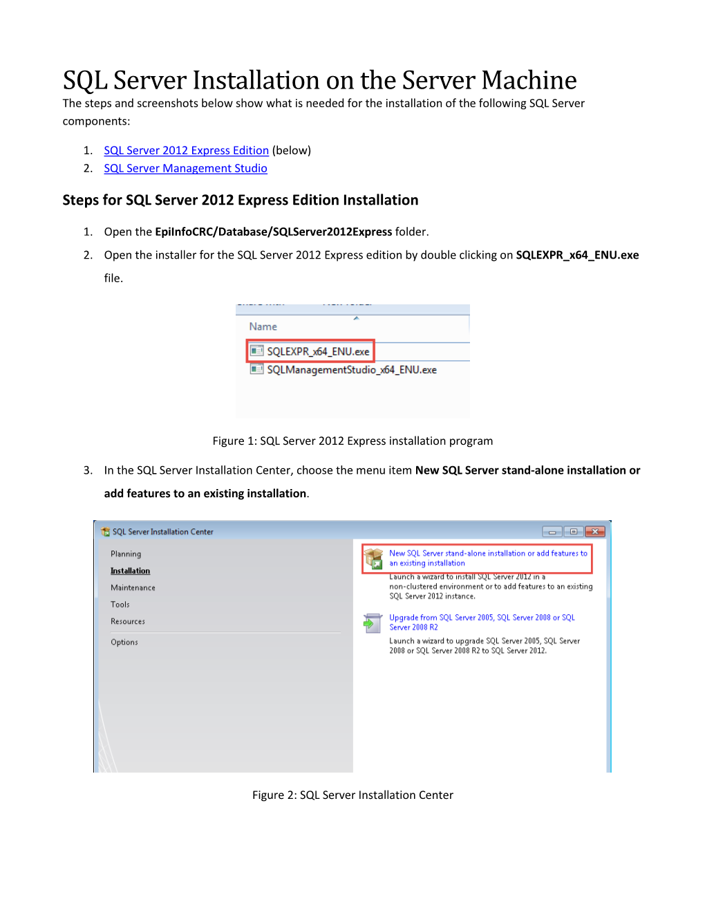 SQL Server Installation Instructions