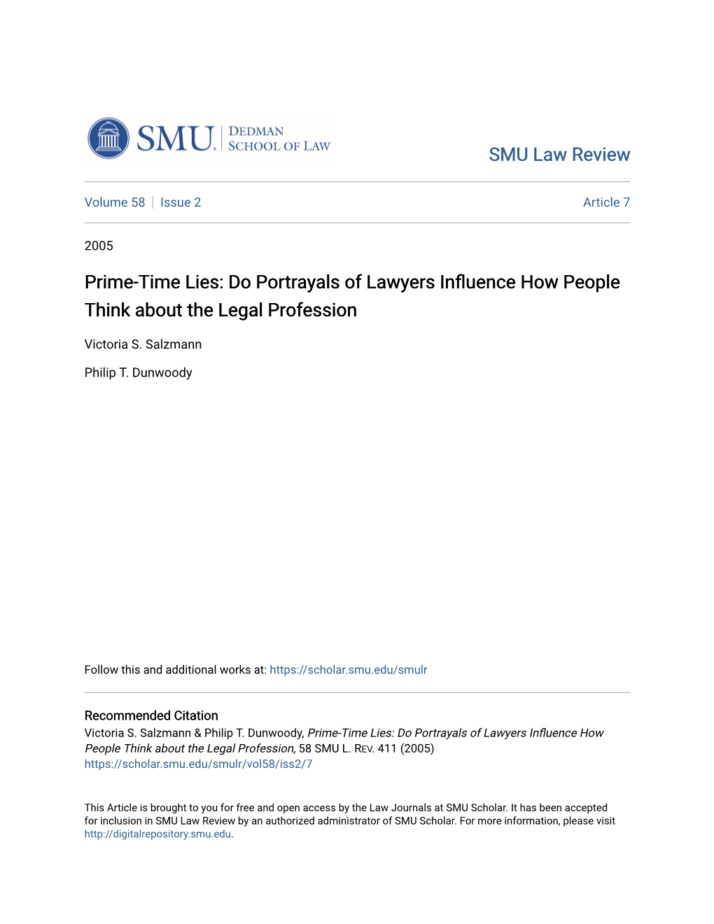 Do Portrayals of Lawyers Influence How People Think About the Legal Profession, 58 SMU L