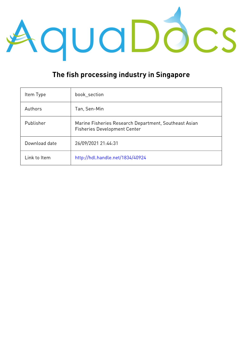 The Fish Processing Industry in Singapore