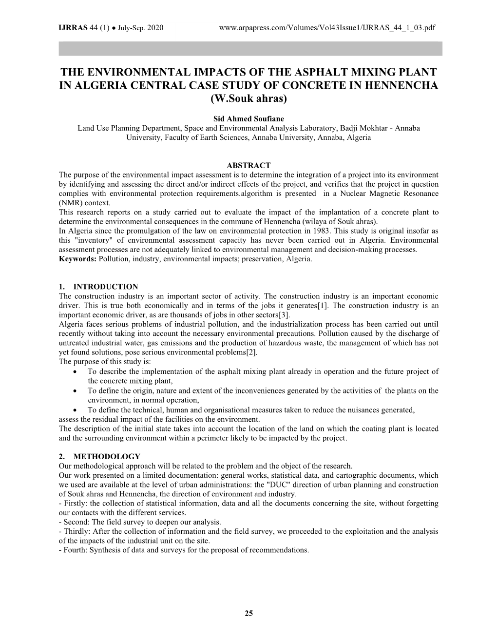 The Environmental Impacts of a the Asphalt Mixing Plant in Algeria Central Case Study of Concrete