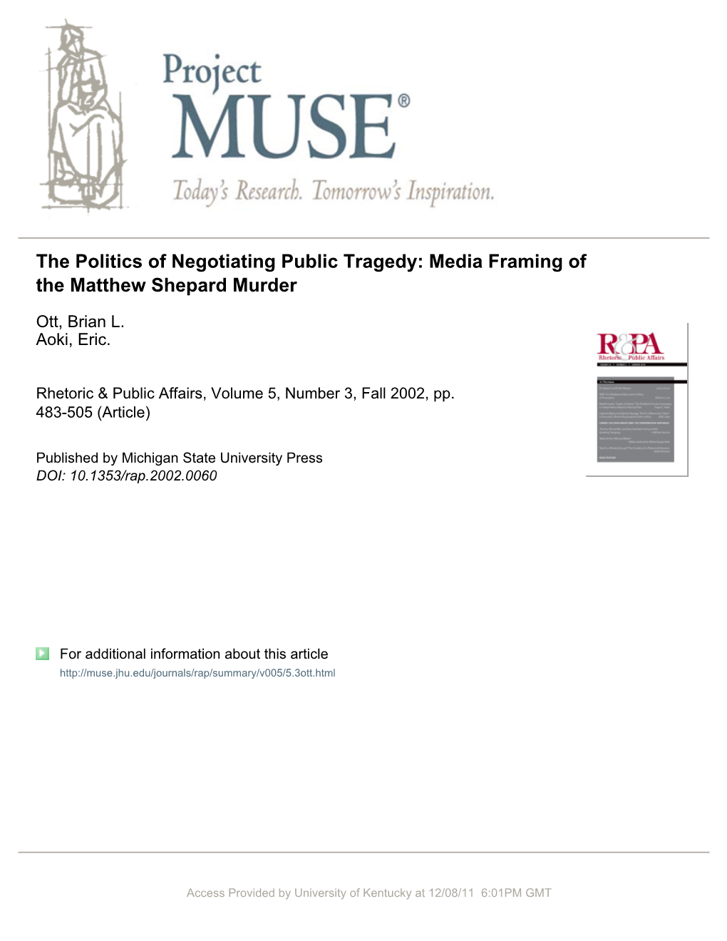 Media Framing of the Matthew Shepard Murder