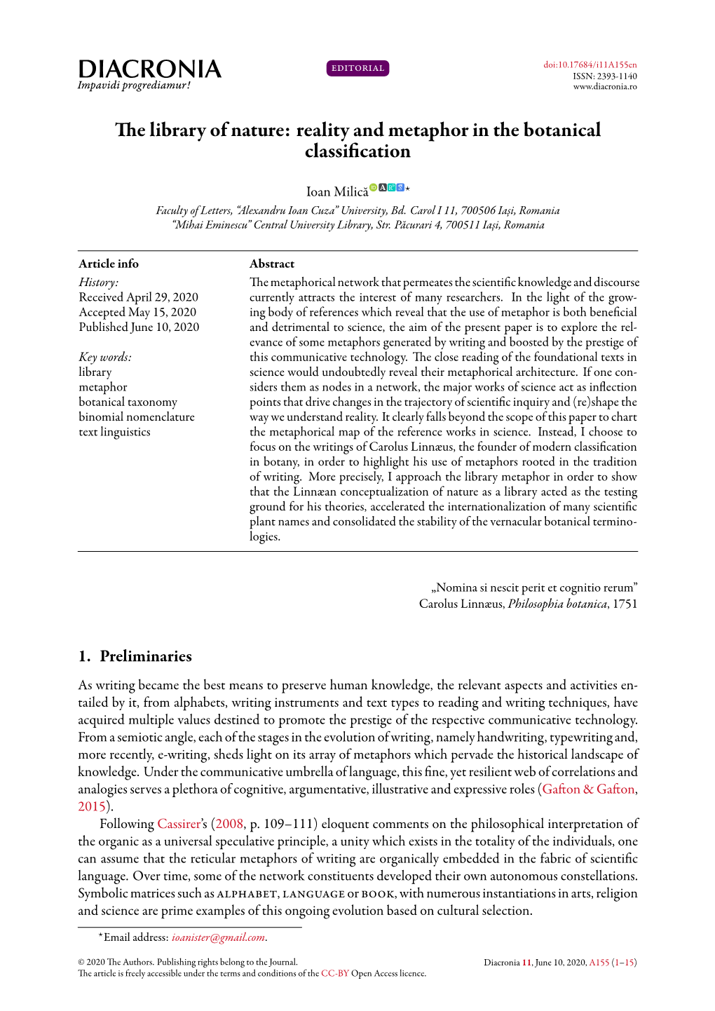 Reality and Metaphor in the Botanical Classification