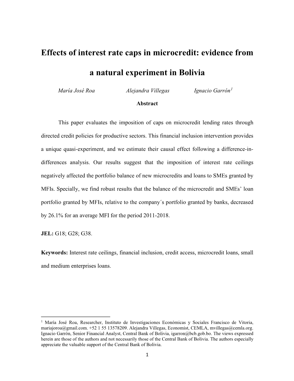 Effects of Interest Rate Caps in Microcredit: Evidence From