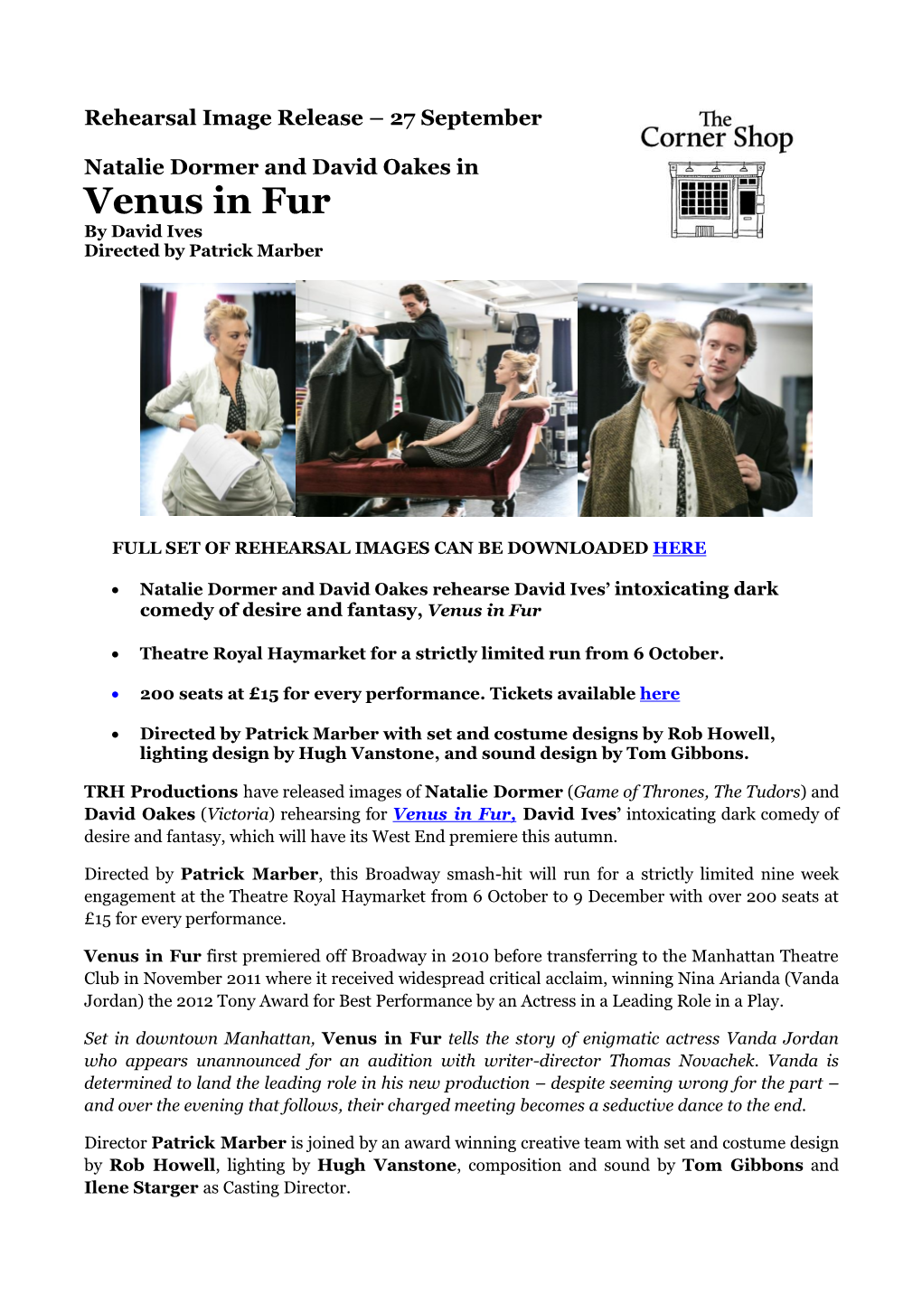 Venus in Fur by David Ives Directed by Patrick Marber