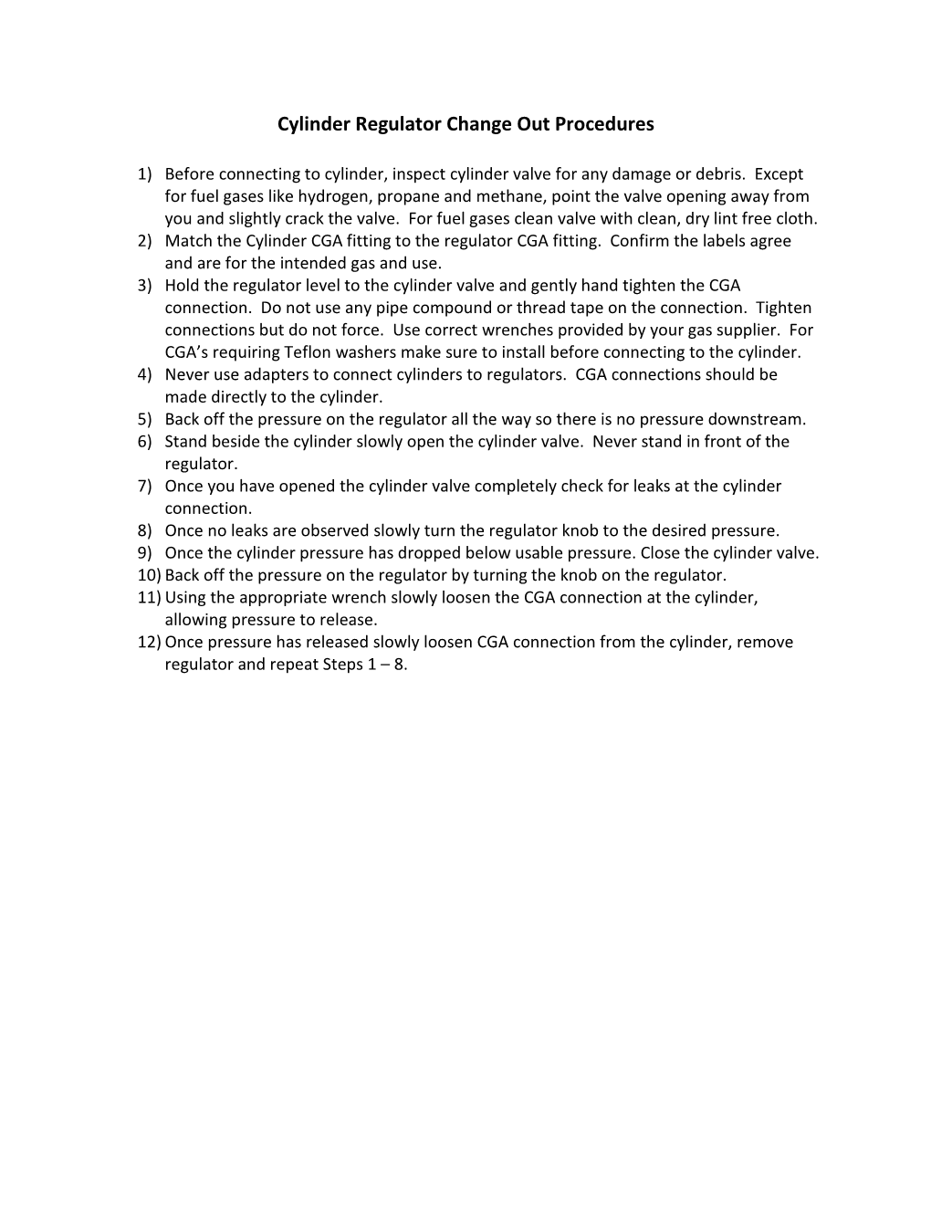 Techair Operating Instructions for Compressed Gas Regulators