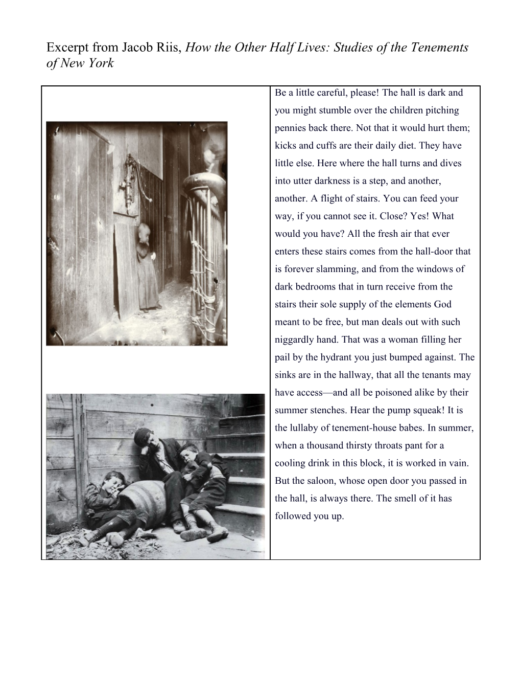 Excerpt from Jacob Riis, How the Other Half Lives: Studies of the Tenements of New York