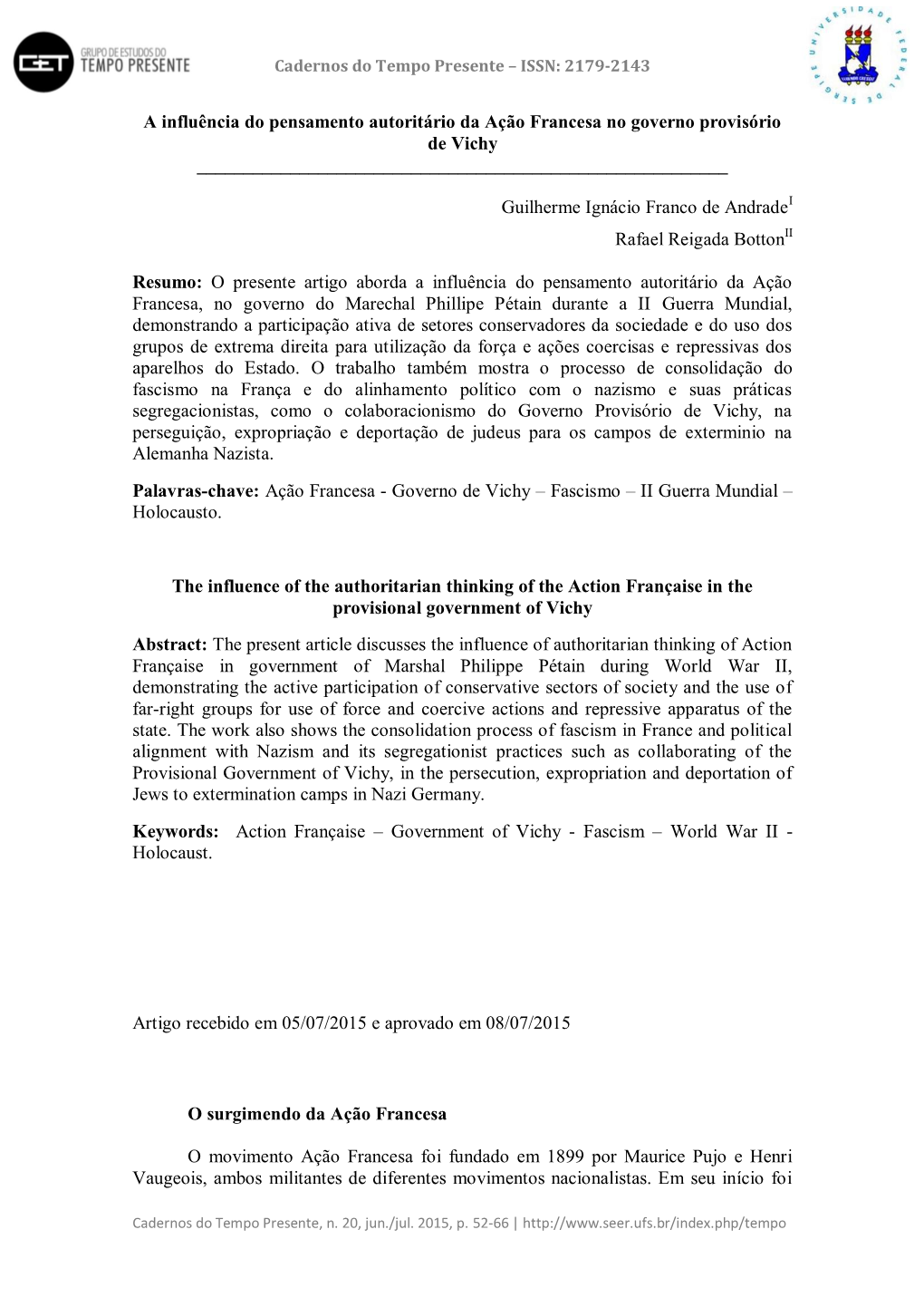 A Influência Do Pensamento Autoritário Da Ação Francesa No Governo Provisório De Vichy ______