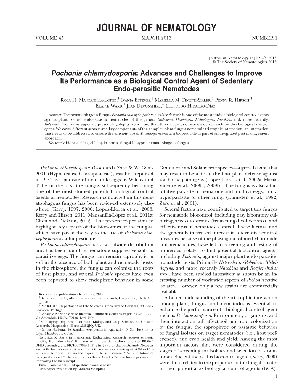 Journal of Nematology Volume 45 March 2013 Number 1