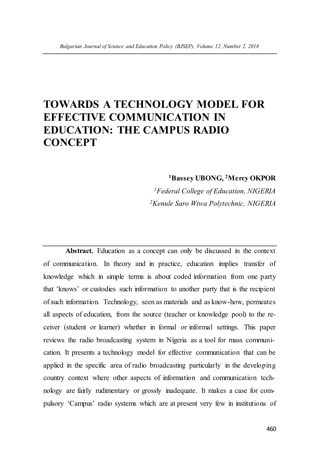 Towards a Technology Model for Effective Communication in Education: the Campus Radio Concept