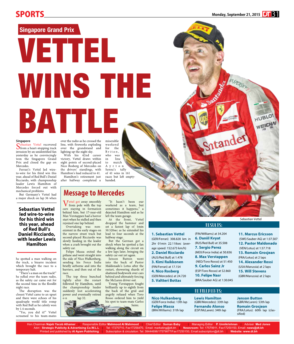 Vettel Wins the Battle
