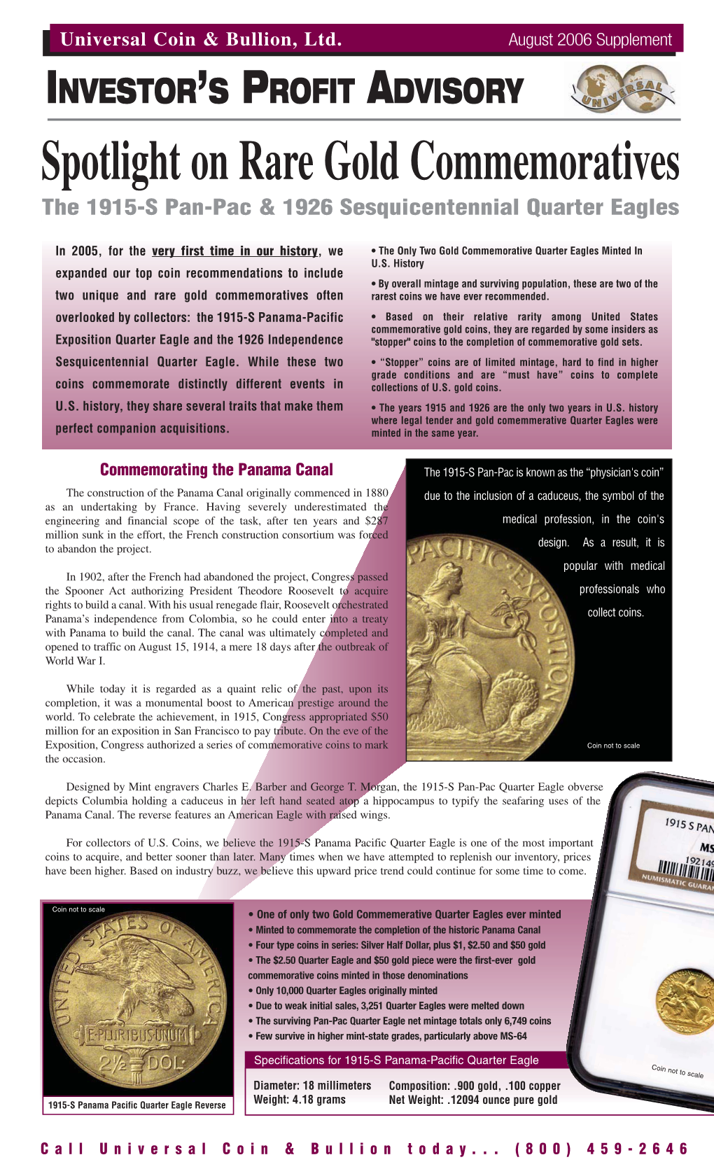 Spotlight on Rare Gold Commemoratives the 1915-S Pan-Pac & 1926 Sesquicentennial Quarter Eagles