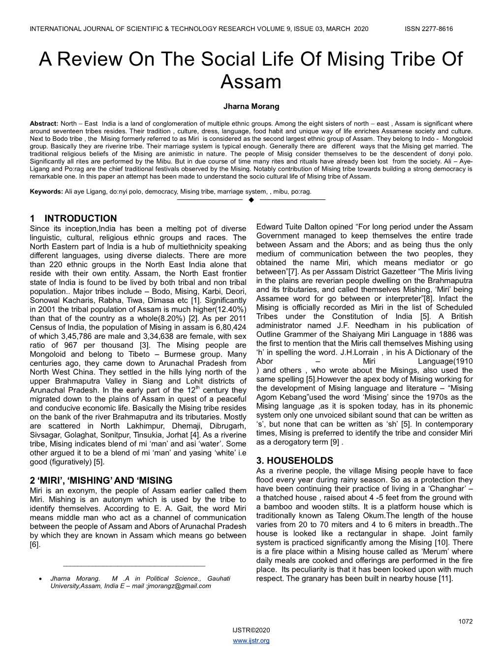 A Review on the Social Life of Mising Tribe of Assam