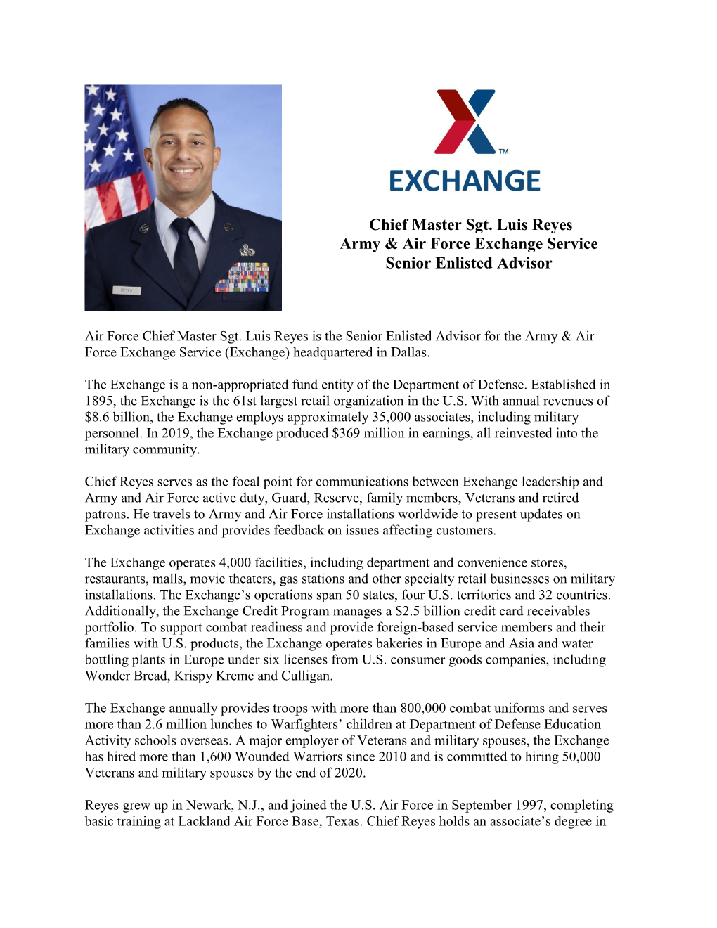 Chief Master Sgt. Luis Reyes Army & Air Force Exchange Service Senior