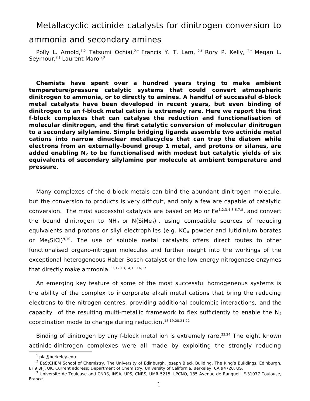 Metallacyclic Actinide Catalysts for Dinitrogen Conversion to Ammonia and Secondary Amines