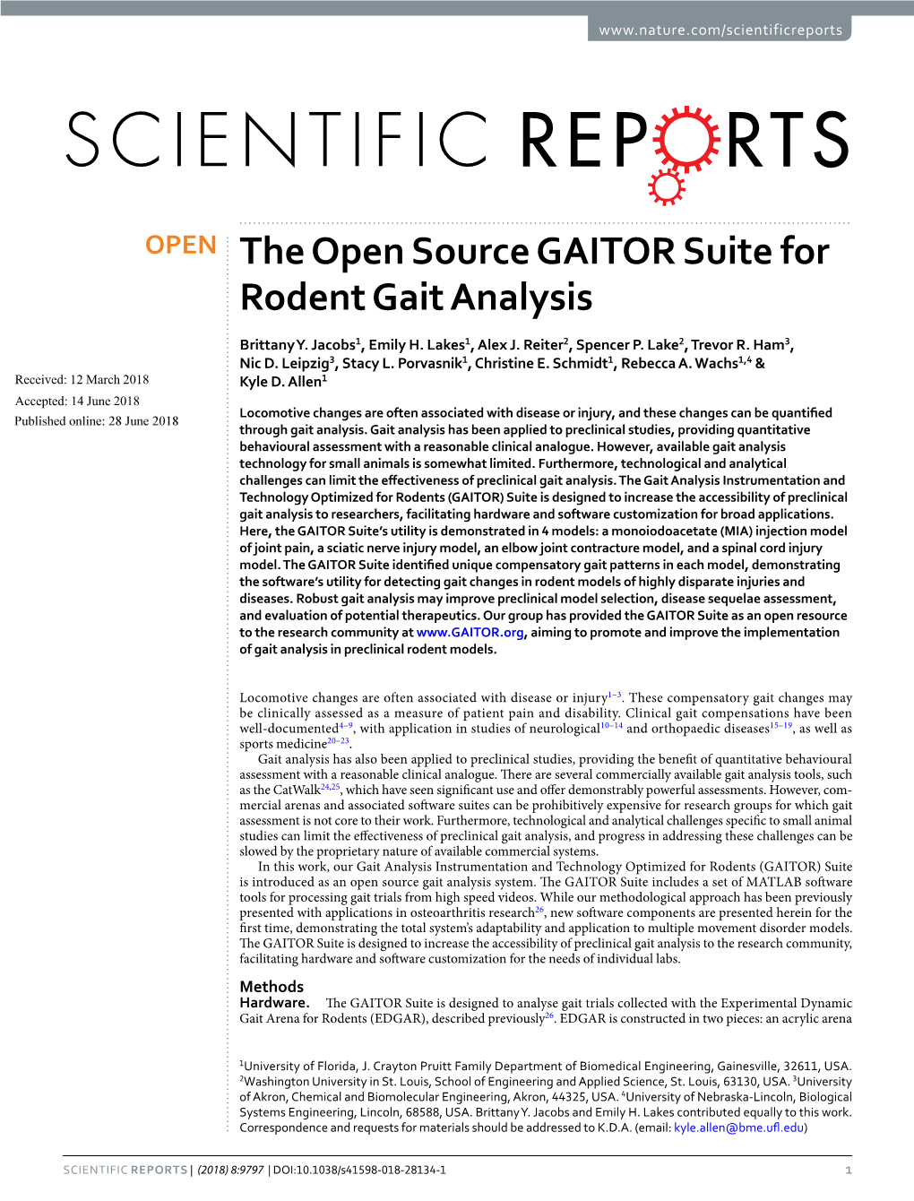 The Open Source GAITOR Suite for Rodent Gait Analysis