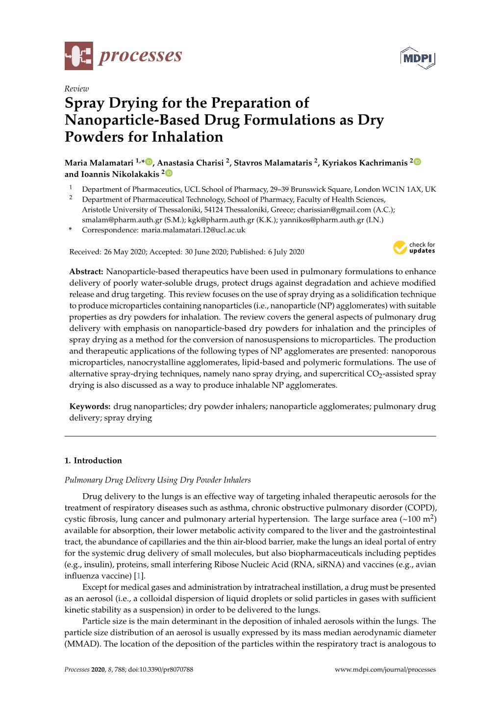 Spray Drying for the Preparation of Nanoparticle-Based Drug Formulations As Dry Powders for Inhalation