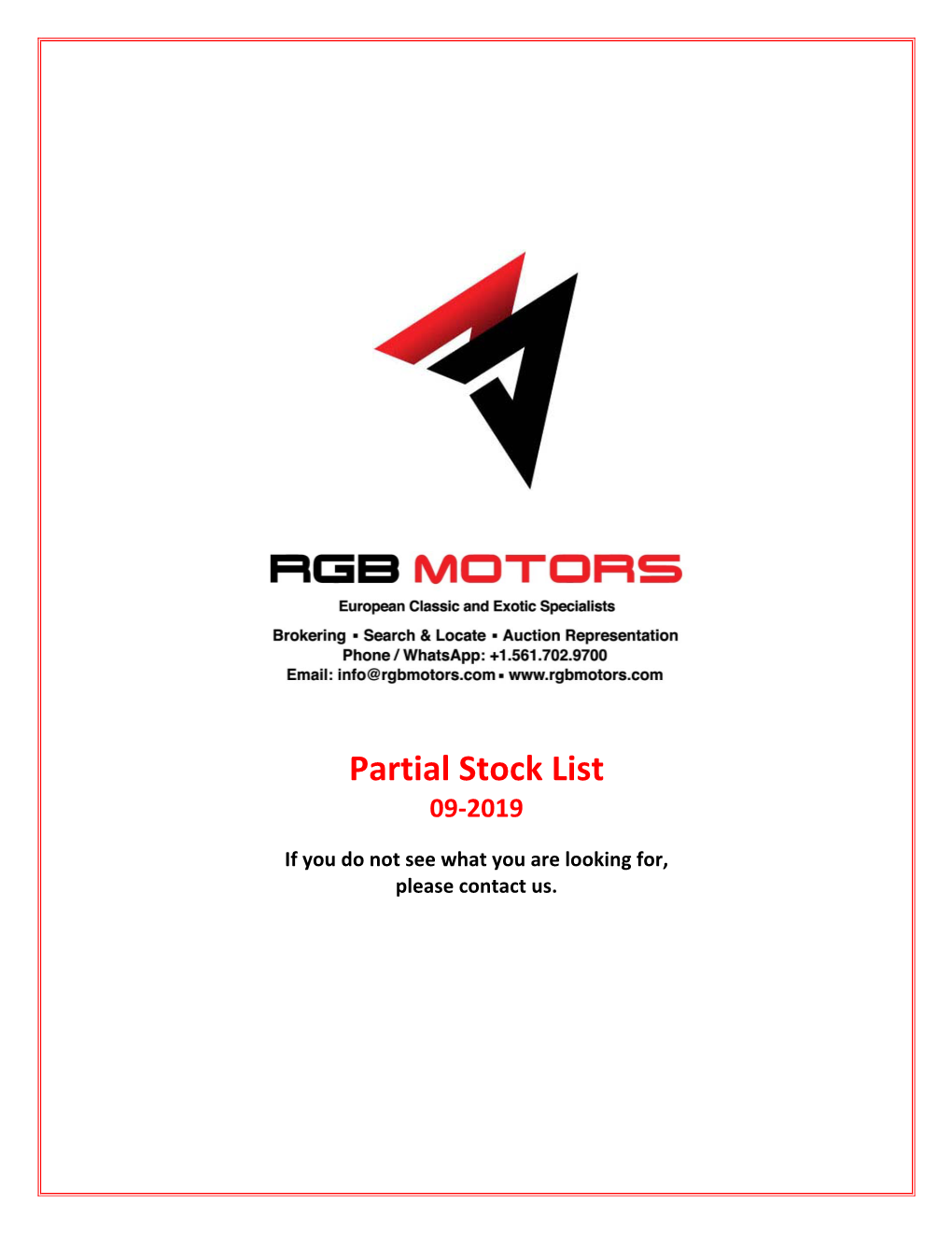 Partial Stock List 09-2019