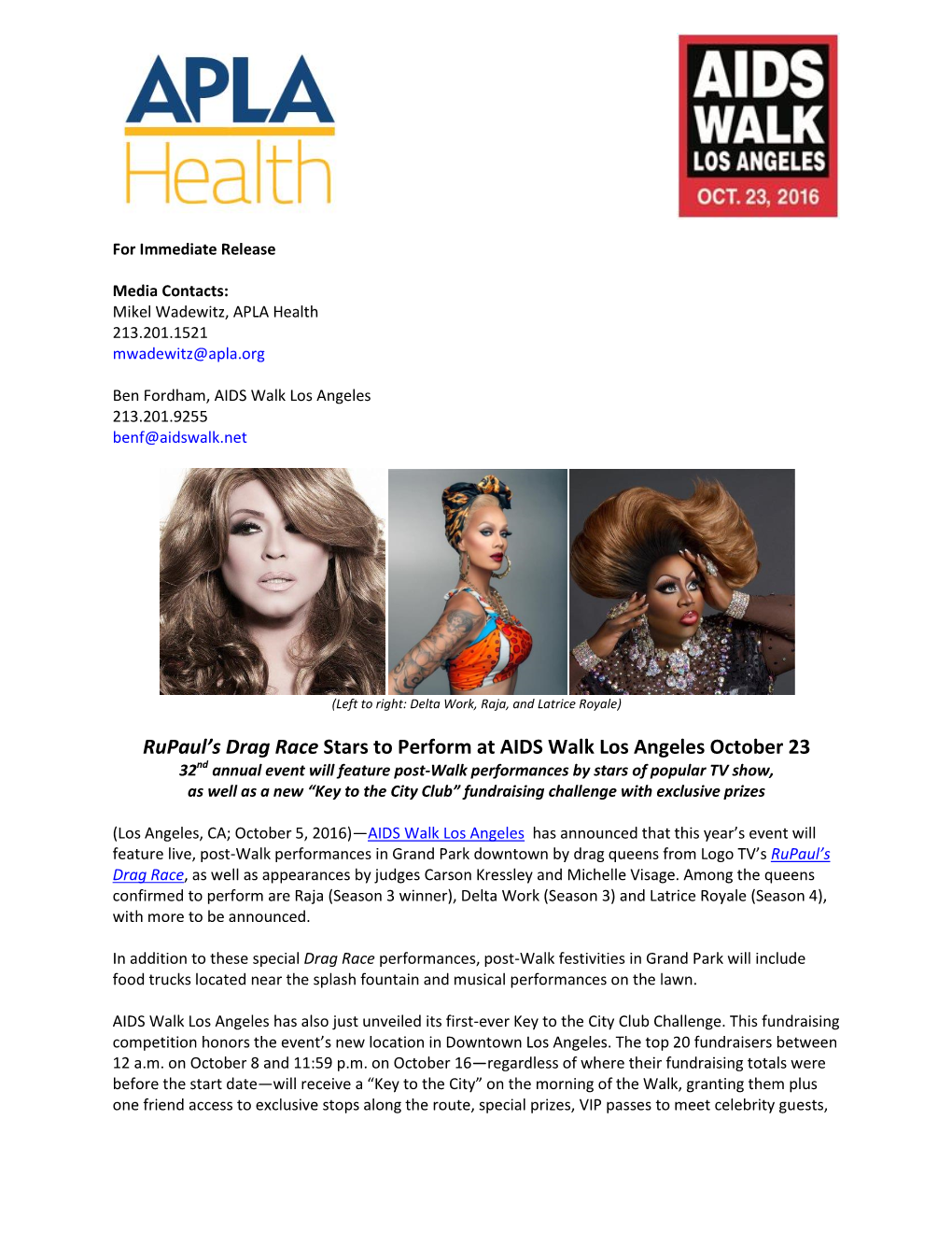 Rupaul's Drag Race Stars to Perform at AIDS Walk Los Angeles October 23