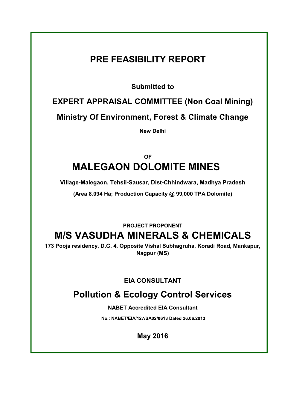 Malegaon Dolomite Mines M/S Vasudha Minerals